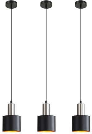 Lichtmaler Hängelampe Esstisch Pendelleuchte E27 Schwarz - Hängeleuchte Retro Schlafzimmerlampe Nachttisch Höhenverstellbar Küchenlampe Hängend Esszimmerlampe Vintage Industrial Max 40W, 3 Stück