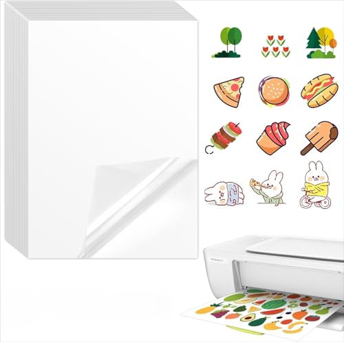10 Blatt Bedruckbare Klebefolie Transparent,Stickerpapier zum Selbst Drucken A4 Bedruckbares Bedrucken Selbstklebefolie Folienetiketten Vinyl Sticker Paper für Tintenstrahldrucker
