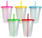 Reusable Cup 5 Pack 475 ML Frosted Style Thick Plastic Cold Beverages Cup Tumbler with Straw Lid Travel Mug Office Cup Birtday Party (475ml)