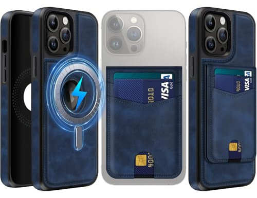 MOBESV 2-in-1 Custodia in Pelle per iPhone 13 PRO Max con Portafoglio Supporto, Cover Magnetica Compatibile con MagSafe, Custodia con Porta Carte Elegante, Blu Reale