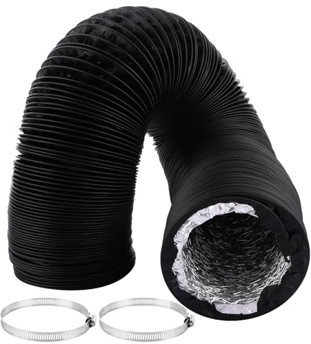 ASelected Abluftschlauch Ø100mm Länge 5m PVC Alurohr Flex-Schlauch mit 2 Schlauchschelle Edelstahl für Mobile Klimaanlage, Trockner, Abluftventilator, Abzugshaube, Belüftungssystem, Schwarz