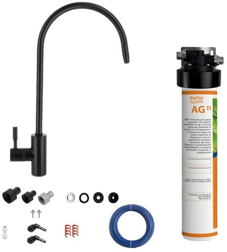 BieTal® Trinkwasserfilter mit Aktivkohle sauberes & frisches Wasser mit 1-Wege Wasserhahn Schwarz matt für dein Zuhause Praxis Büro Wohnmobil Aktivkohlefilter Wasserfiltersystem