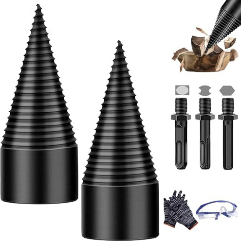 Firewood Drill Bit Set, Wood Log Splitter Firewood Drill Bit, Heavy Duty Wood Splitter Drill Bits for Electric Drills, 32/42mm Detachable Screw Cone Driver Tools for Log Splitting (32+42mm)