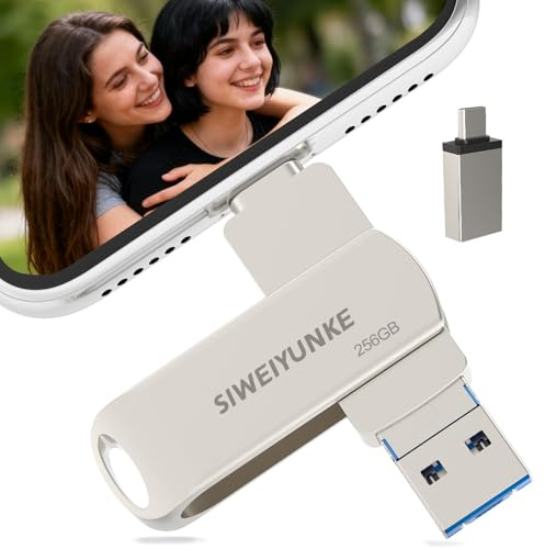 USB Stick 256GB für Phone, 4-in-1 Speicherstick, Photostick, Fotostick 3.0, Externer Speicher für Fotos und Videos, Schnelle Übertragung, Flash Drive für Handy/iOS/Android/Pad/Laptop/Pc, Silber