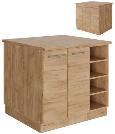 Vicco Kücheninsel Fame-Line, Goldkraft Eiche, 90 cm | 4 Module · 6 Einlegeböden · Höhenverstellbare Füße · Metallgriffe · Soft-Close