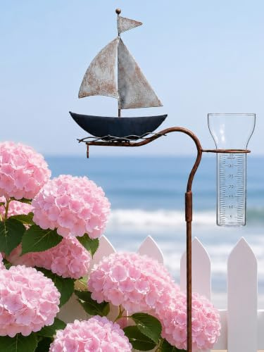 Pommerntraum ®| Regenmesser Pluviometer Segelboot Gartenstecker Segelschiff | Niederschlagsmesser Ombrometer Gartendeko Meisenknödelhalter Gartenteichdeko Segelyacht Maritim Gartenaccessoires (Segelboot)