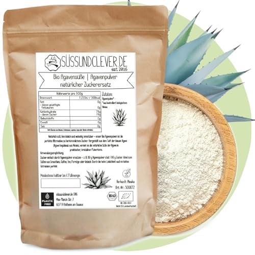 süssundclever.de® Bio Agavensüße | Agavenpulver | 500g | aus der blauen Agavenpflanze | 20% höhere Süßkraft | in ökologisch-nachhaltiger Verpackung | Alternative zu Agavendicksaft