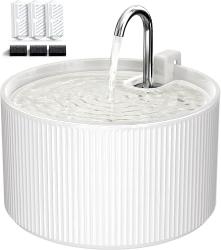 Fontaine à eau automatique en céramique pour chat - 2,2 l - 74 oz - Avec pompe ultra silencieuse et 3 filtres de rechange