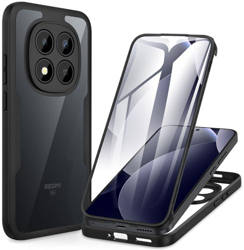 CENHUFO Coque Xiaomi Redmi Note 15 Pro 5G, Antichoc Housse avec Protection d'écran, 360 Degrés Téléphone Etui Double Face Case Transparent Portable Intégrale Coque pour Redmi Note 15 Pro 5G - Noir