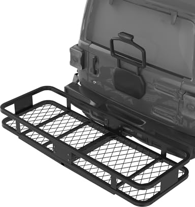 Garvee Porte-Bagages d’attelage Pliable et Robuste 500 lbs – Panier de Coffre arrière en Acier avec rebords Hauts – Compatible Voitures, SUV, Camping, Voyage, Transport de Marchandises – S’adapte