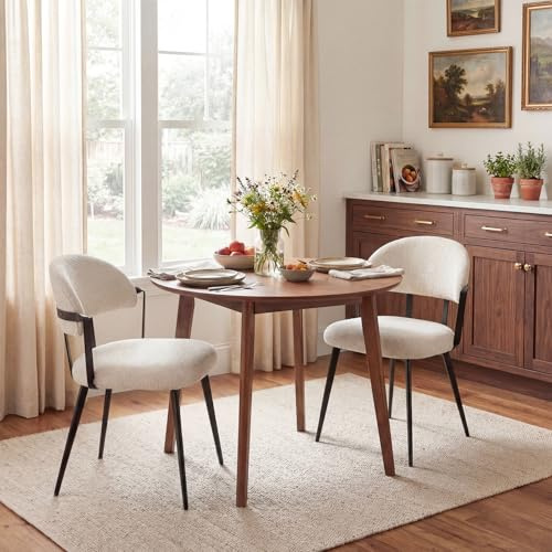 BALIAA Küchenstühle 2er Set, Esszimmerstühle mit oder Ohne Armlehnen, Stühle Esszimmer aus Chenille-Bezug mit harten Polstern und Metallbeinen (Beige, Ohne Armlehnen)