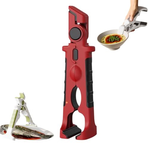 Anti Verbrühungs Zange, 2026 Neu 2 in 1 Multi-Purpose Anti-Scald Bowl Holder Clip, Küchen Anti-Rutsch-Clip Anti-Hot Dish Gripper, Edelstahl Rutschfeste Greifer für Moving Hot Plate (Rot)
