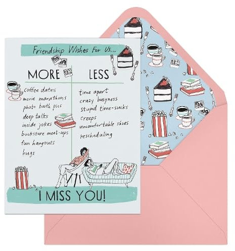 6-Pack Em & Friends Julia Rothman Miss You Friend More/Less Greeting Cards