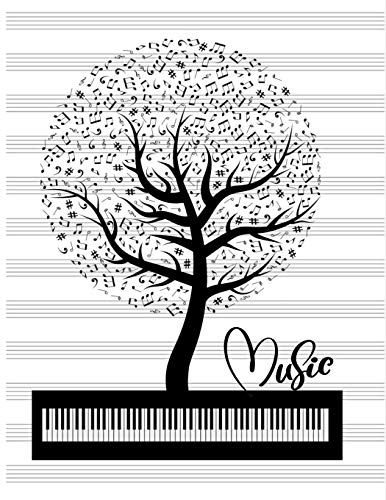 Notenlinien Notizbuch: Notenpapier Notenbuch Notenblätter Blanko Notenlineatur Baum mit Musiknoten Keyboard