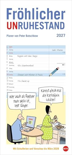 Peter Butschkow: Fröhlicher Unruhestand Planer 2027: Der humorvolle Rentner-Kalender mit Cartoons über das Leben im besten Alter. Freizeit-Planer mit freier Spalteneinteilung. 21 x 45 cm
