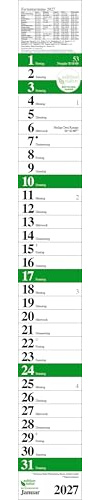 Streifenplaner Praktika Grün Recyclingpapier 2027: Wandplaner und Bürokalender als praktische Monatsübersicht. Streifenkalender schmal: 11,8 x 89 cm