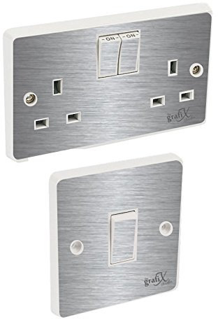 the grafix studio Brushed Silver Light Switch & Double Socket Sticker Vinyl/Skin cover