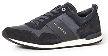 Tommy Hilfiger Herren Runner Sneaker Iconic Leather Suede Mix Runner Sportschuhe, Blau (Midnight), 42