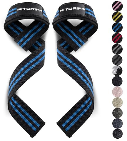 Fitgriff® Straps Palestra - Fascette Sollevamento Pesi - Fasce, Cinghie per Stacchi, Gym, Lifting - Accessori Bodybuilding (Normale (Oltre 16cm Polso), Black/Blue)
