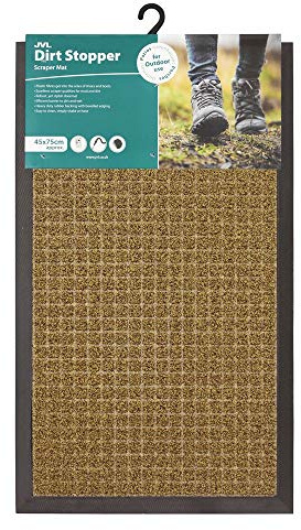 JVL Patterned Dirt Stopper Scraper Entrance Door Mat - Square Design, 45 x 75cm, Beige