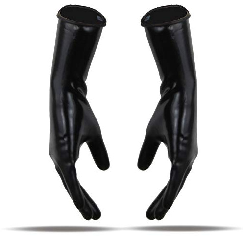 LatexDreamwear 100% Latex Rubber Handschuhe kurz 0,4mm schwarz getaucht mit Rollrand Gr. S