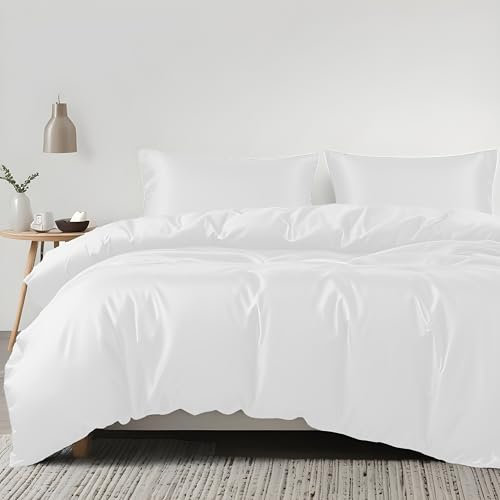 LINENWALAS 100% Tencel Bettbezug-Set mit Reißverschluss, Bettwäsche - Weichste kühlende Eukalyptusbettwäsche (KönigKönig von Kalifornien, Weiß)