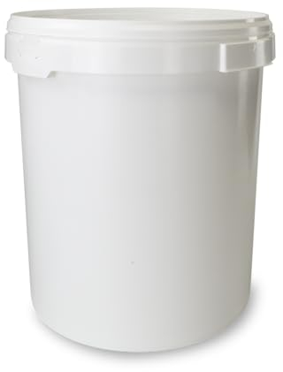 Trevendo 33 Liter Hobbock mit Deckel und Griffmulde, lebensmittelecht - luftdicht - stabil - stapelbar - Leereimer zur sicheren Lagerung inkl. Trevendo Beschriftungsetikett