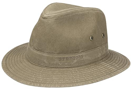 Stetson Organic Cotton Traveller Hut Herren - Stoffhut aus Bio-Baumwolle - Travellerhut mit UV-Schutz 40+ - Nachhaltiger Baumwollhut - Sonnenhut Frühjahr/Sommer Khaki L (58-59 cm)