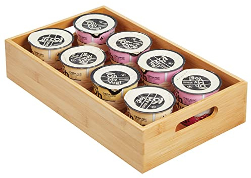 mDesign Aufbewahrungsbox mit Griffen – praktische Holzbox zur Lebensmittelaufbewahrung – für Gewürze, Nüsse oder Flaschen – offene Ablage aus Bambusholz für die Küche – bambusfarben