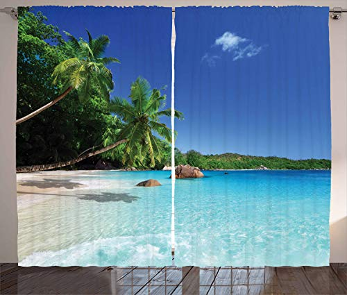 ABAKUHAUS Insel Rustikaler Gardine, Sunny Horizon von Prislin, Schlafzimmer Kräuselband Vorhang mit Schlaufen und Haken, 280 x 225 cm, Türkis Grün