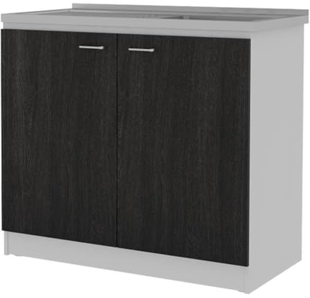 Tuhome Napoles Utility Sink Base Cabinet with Integrated Stainless Steel Countertop, Freestanding Cabinet with Double Doors, Interior Shelf for Laundry Room, Utility Room, Mudroom or Kitchen