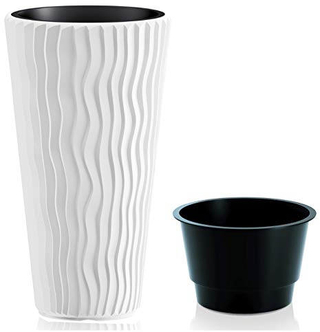 rg-vertrieb Blumenkübel Pflanztopf Blumentopf Pflanzkübel 3D Effekt Welle Design mit Einsatz 71cm weiß Wellen Optik