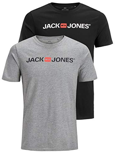 JACK & JONES Men's JJECORP Logo TEE SS Crew Neck, Light Grey Melange/2-PACK W. B, M