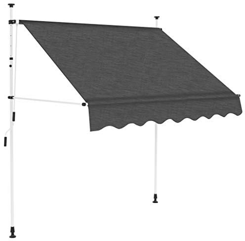 Markise Einziehbar | Balkonmarkise Klemmmarkise Sonnenschutz | Gestell weiß | Garten,Fenster, Terrasse,Balkon | Breite150 cm,Maximale Projektion120 cm | Anthrazit