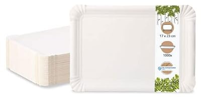 BIOZOYG Piatti di carta rettangolari 17x23cm I 1000 piatti bianchi per snack dolci torte pizza wafel ecc. I non rivestiti - riciclabili - ecologici I piatti rettangolari da torta 1000 pezzi