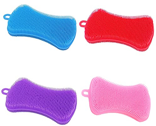 Scrubbers Éponge Silicone éponge récurer silicone polyvalente Brosse Épurateur Polyvalent Cuisine Brosse Vaisselle pour salle bain fruit légumes épurateur ustensiles cuisine brosse accessoires 4pièces