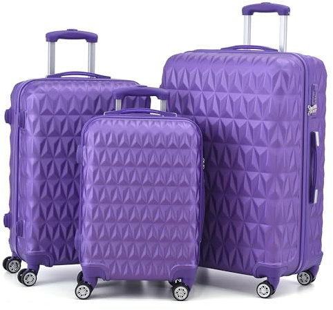 RMW Suitcase Large Hard Shell | Trolley Suitcases | 3 Digit Combination Lock| 4 Dual Spinner Wheels | Lightweight | Hold Check in Luggage | Aluminum Telescopic Handle (Purple, 3 Piece Full Set)