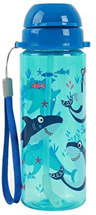 IDRINK® - 400 ml Trinkflasche Kinder Trinkflasche mit Strohhalm (SHARK)