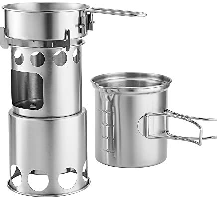 Barubear Conjunto de cocinas de Acero Inoxidable, Utensilios de Cocina porttiles con Estufa, Utensilios de Cocina para Acampar Set de Cocina para Acampar, Senderismo, mochilero