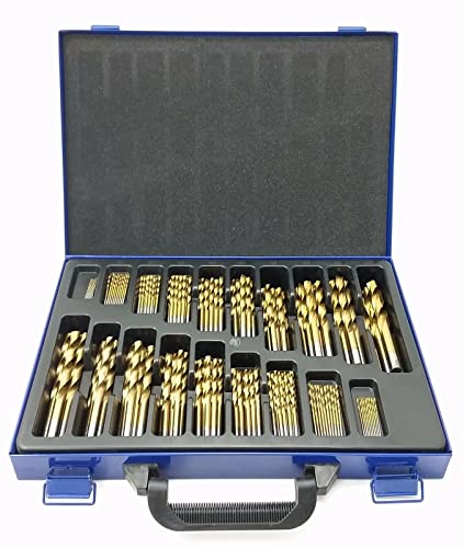 CAVATINY Juego de brocas en espiral de titanio de 170 piezas, acero rápido con punta de 118°, tamaño de 1.0 mm a 10 mm, DIN338, perforación ideal en acero inoxidable, acero, hierro fundido, aluminio