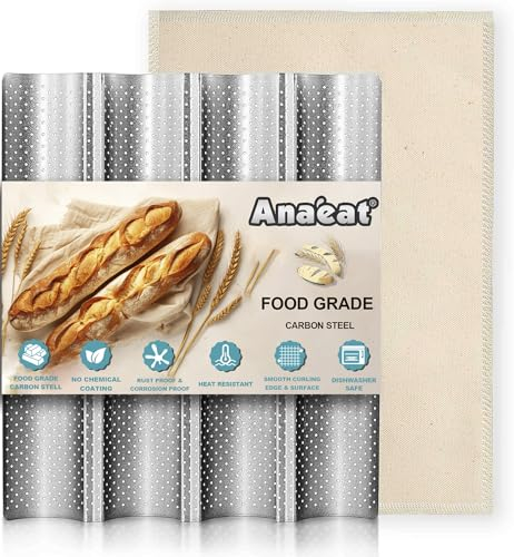ANAEAT Moule à pain français anti-adhésif avec couche épaisse en tissu professionnel – Long moule de cuisson pour pain au levain professionnel et domestique