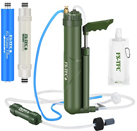 FS-TFC Filtro de agua portátil equipo de supervivencia de alta precisión y gran flujo, opcional, purificación de agua 2 en 1 para senderismo, camping, viajes y preparación para emergencias