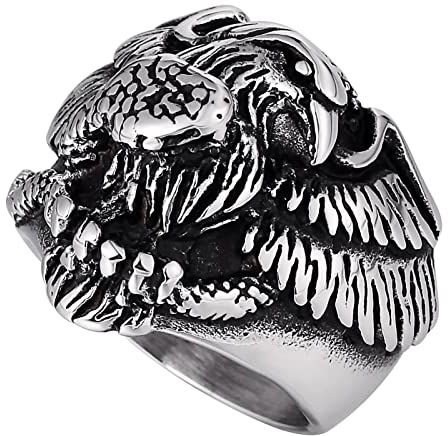 Homxi Punk Ring Herren,Ring Adler Ring Herren Edelstahl Silber Herrenring Größe 60 (19.1)