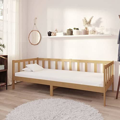 Mogou Tagesbett mit Matratze, Schlafsofa, Schlafcouch, Sofabett, Polsterliege, Bettsofa, Ausziehsofa, Betten, 90x200 cm Honigbraun Massivholz Kiefer