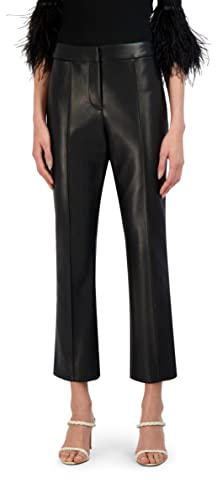 BCBGMAXAZRIA Women's Cropped Flare Leg Faux Leather Pant Functional Back Welt Pockets Trouser, Black, 4
