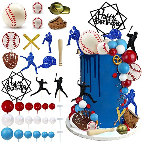 36PCS Baseball Cake Decorations Sports Theme Party Decoration Supplies Baseball Themed Happy Birthday Cake Topper Party Decorations