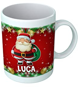 Overthetee Tazza Natalizia Personalizzata NOME Neve Babbo Natale Santa Claus Sorriso Papà Natale Tazze Natalizie Regali con Nome