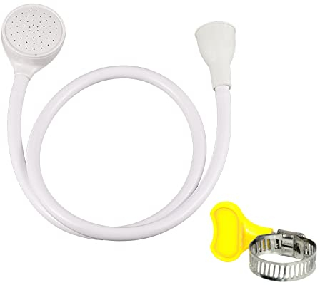Manguera de Ducha Blanca Con Alcachofa y Anillo de Fijación - Plástico, Apto Para Limpieza de Mascotas