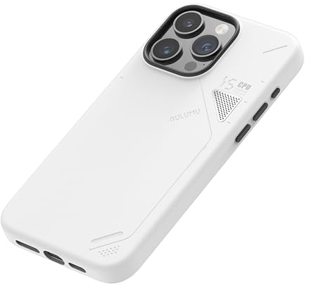 Aulumu A15 Pelle Vegan per iPhone 15 Pro Max Cover Magnetica [Finestra di Raffreddamento Unica] - Compatibile con Magsafe [Metallo Individual Pulsanti] Antiurto Anti-Graffio Custodia, Bianco