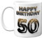50th Birthday Gift for Men - Black Gold Glitter Balloons - Happy Birthday Mug Present for 50 Year Old Dad Brother Colleague Uncle Friend, 11oz Ceramic Dishwasher Safe Coffee Mugs Cup